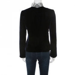 Pre Owned Armani Collezioni Midnight Blue Velvet Embellished Mesh Collar Single Button Blazer S