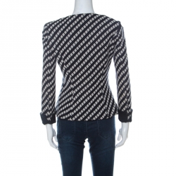 Pre Owned Armani Collezioni Navy Blue & Beige Cotton Woven Loop Button Blazer M