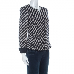 Pre Owned Armani Collezioni Navy Blue & Beige Cotton Woven Loop Button Blazer M