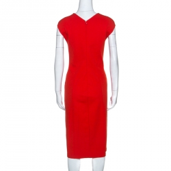 Pre Owned Armani Collezioni Red Stretch Knit Contrast Detail Midi Dress L