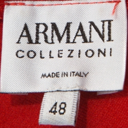 Pre Owned Armani Collezioni Red Stretch Knit Contrast Detail Midi Dress L