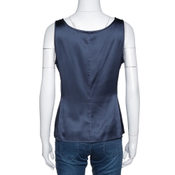 Pre Owned Armani Collezioni Midnight Blue Stretch Silk Satin Sleeveless Top M 