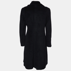 Pre Owned Armani Collezioni Black Angora & Wool Double Breasted Overcoat S