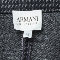Pre Owned Armani Collezioni Grey Patterned Wool Blend Buckle Detail Blazer M