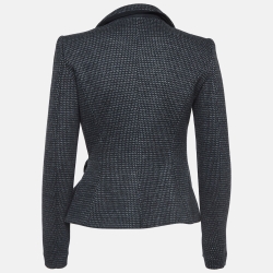 Pre Owned Armani Collezioni Grey Patterned Wool Blend Buckle Detail Blazer M
