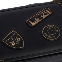 Aspinal of London Black Leather Mini Trunk Patches Top Handle Bag