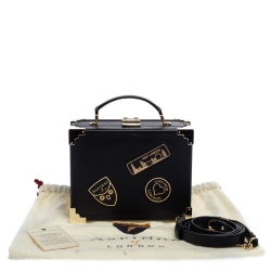 Aspinal of London Black Leather Mini Trunk Patches Top Handle Bag