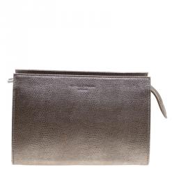 Aspinal Of London Grey Glossy Lizard Print Leather Medium Cosmetic Pouch