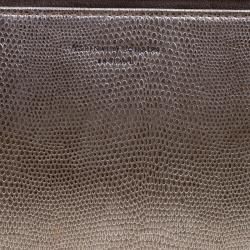 Aspinal Of London Grey Glossy Lizard Print Leather Medium Cosmetic Pouch