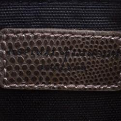 Aspinal Of London Grey Glossy Lizard Print Leather Medium Cosmetic Pouch