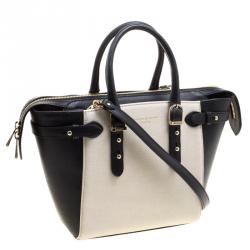 Pre Owned Aspinal Of London Beige/Black Leather Mini Marylebone Tote