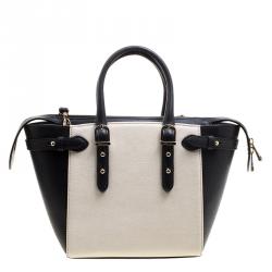 Pre Owned Aspinal Of London Beige/Black Leather Mini Marylebone Tote