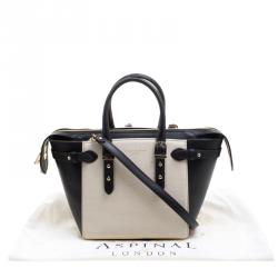 Pre Owned Aspinal Of London Beige/Black Leather Mini Marylebone Tote