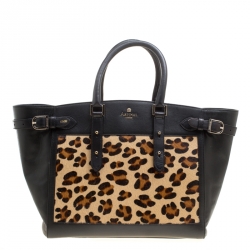 Pre Owned Aspinal of London Black/Beige Leather and Calfhair Midi Marylebone Tech Tote