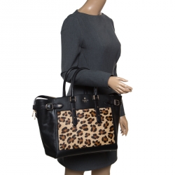 Pre Owned Aspinal of London Black/Beige Leather and Calfhair Midi Marylebone Tech Tote