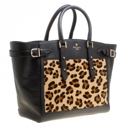 Pre Owned Aspinal of London Black/Beige Leather and Calfhair Midi Marylebone Tech Tote