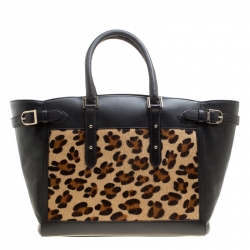 Pre Owned Aspinal of London Black/Beige Leather and Calfhair Midi Marylebone Tech Tote