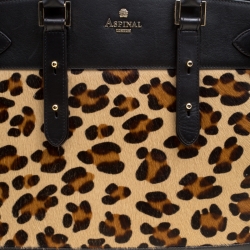 Pre Owned Aspinal of London Black/Beige Leather and Calfhair Midi Marylebone Tech Tote