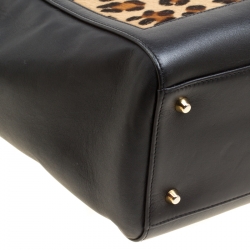 Pre Owned Aspinal of London Black/Beige Leather and Calfhair Midi Marylebone Tech Tote