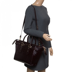 Aspinal of London Dark Brown Croc Embossed Leather Marylebone Top Handle Bag