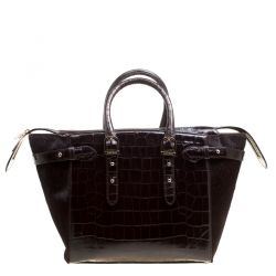 Aspinal of London Dark Brown Croc Embossed Leather Marylebone Top Handle Bag
