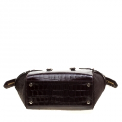 Aspinal of London Dark Brown Croc Embossed Leather Marylebone Top Handle Bag