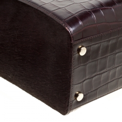 Aspinal of London Dark Brown Croc Embossed Leather Marylebone Top Handle Bag