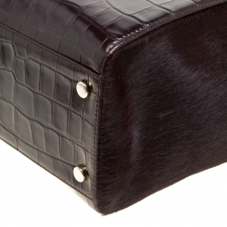 Aspinal of London Dark Brown Croc Embossed Leather Marylebone Top Handle Bag