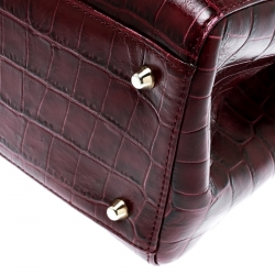 Pre Owned Aspinal Of London Burgundy Croc Embossed Leather Brook Street Tote