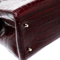 Pre Owned Aspinal Of London Burgundy Croc Embossed Leather Brook Street Tote