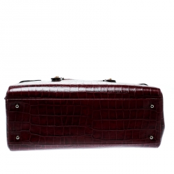 Pre Owned Aspinal Of London Burgundy Croc Embossed Leather Brook Street Tote