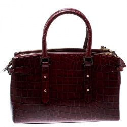 Pre Owned Aspinal Of London Burgundy Croc Embossed Leather Brook Street Tote
