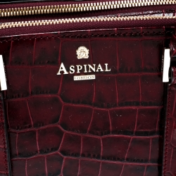 Pre Owned Aspinal Of London Burgundy Croc Embossed Leather Brook Street Tote
