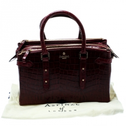 Pre Owned Aspinal Of London Burgundy Croc Embossed Leather Brook Street Tote