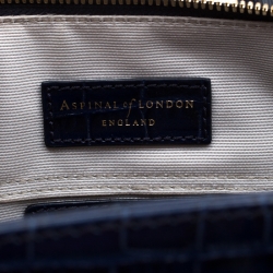 Aspinal of London Blue Croc Embossed Leather Marylebone Top Handle Bag