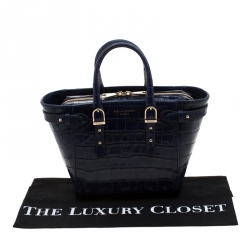 Aspinal of London Blue Croc Embossed Leather Marylebone Top Handle Bag