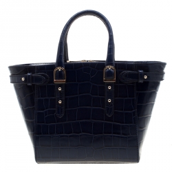 Aspinal of London Blue Croc Embossed Leather Marylebone Top Handle Bag