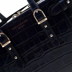 Aspinal of London Blue Croc Embossed Leather Marylebone Top Handle Bag
