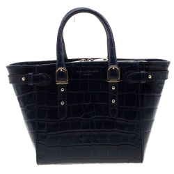 Aspinal of London Blue Croc Embossed Leather Marylebone Top Handle Bag