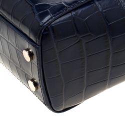 Aspinal of London Blue Croc Embossed Leather Marylebone Top Handle Bag