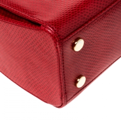 Aspinal Of London Red Lizard Embossed Leather Mayfair Top Handle Bag