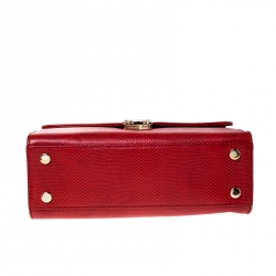 Aspinal Of London Red Lizard Embossed Leather Mayfair Top Handle Bag