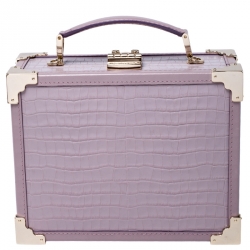 Aspinal Of London Lilac Croc Embossed Leather Trunk Top Handle Bag