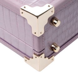 Aspinal Of London Lilac Croc Embossed Leather Trunk Top Handle Bag