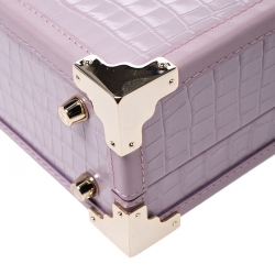 Aspinal Of London Lilac Croc Embossed Leather Trunk Top Handle Bag