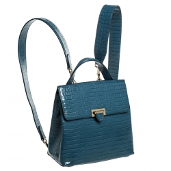 Pre Owned Aspinal of London Blue Croc Embosed Leather Soho Backpack