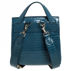 Pre Owned Aspinal of London Blue Croc Embosed Leather Soho Backpack
