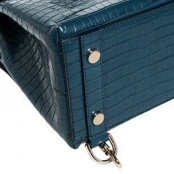 Pre Owned Aspinal of London Blue Croc Embosed Leather Soho Backpack