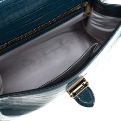 Pre Owned Aspinal of London Blue Croc Embosed Leather Soho Backpack