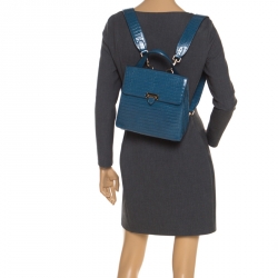 Pre Owned Aspinal of London Blue Croc Embosed Leather Soho Backpack